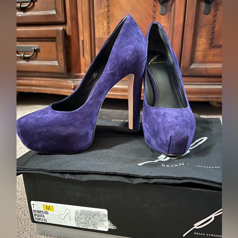 Brian Atwood purple suede heels